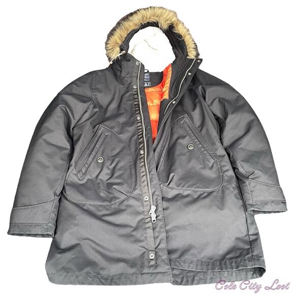 Abercrombie & Fitch Coat M51 Parka Jacket Black Faux Fur Trim Hood Men’s XL - Picture 1 of 15